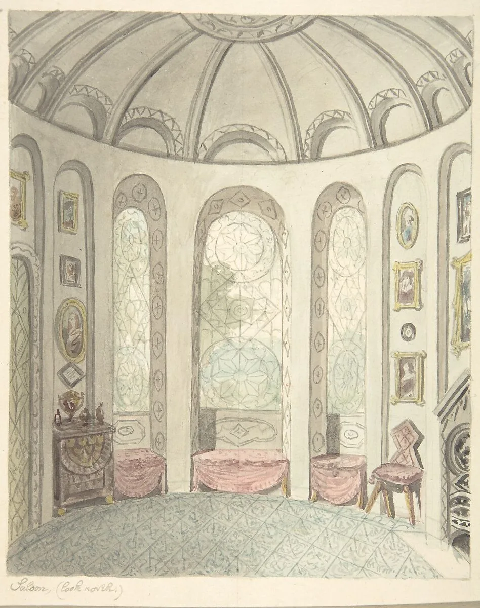 Lea Castle, Worcestershire, Saloon, Looking North — John Carter