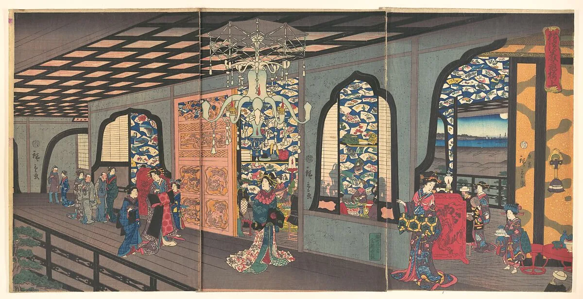 Yokohama Gankirō age|横浜岩亀楼上|Upper Floor of the Gankirō Tea House in Yokohama — Utagawa Hiroshige II