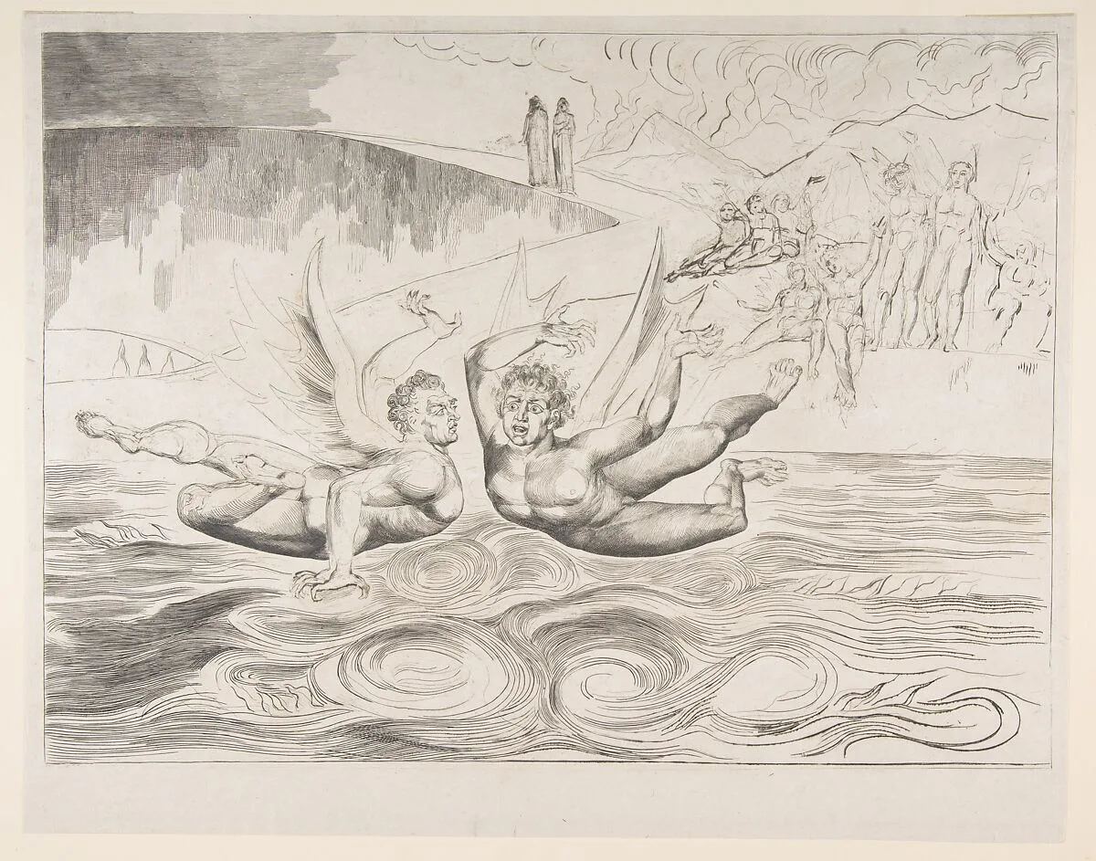 The Circle of Corrupt Officials: The Devils Mauling Each Other — William Blake|Dante Alighieri