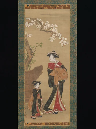 歌川豊春筆 桜下遊女と禿|Courtesan and her Attendant under a Cherry Tree