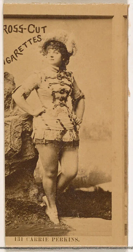 Card Number 131, Carrie Perkins, from the Actors and Actresses series (N145-2) issued by Duke Sons & Co. to promote Cross Cut Cigarettes — W. Duke, Sons & Co.