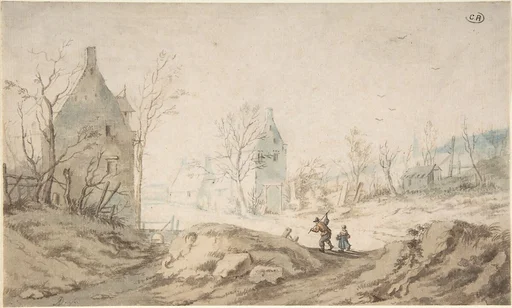 Winter Landscape with Two Peasants Walking