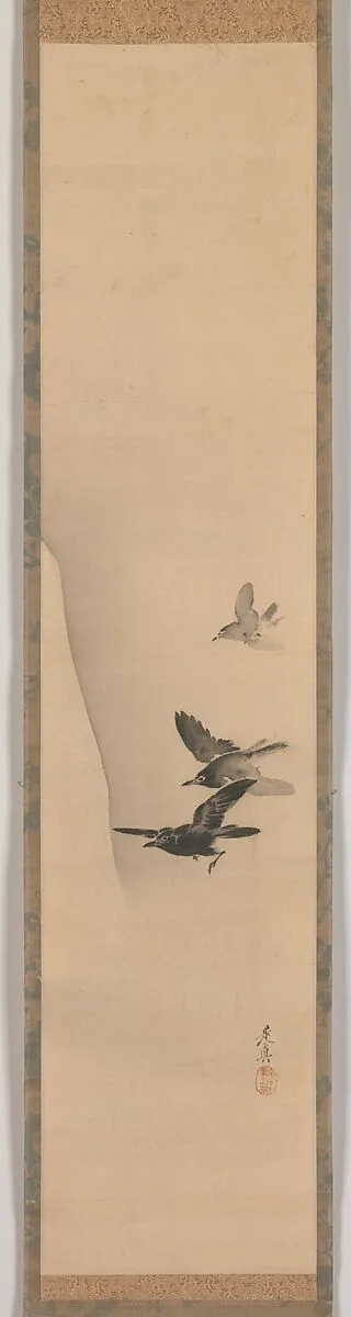 三羽黒鳥図|Three Crows in Flight — Shibata Zeshin