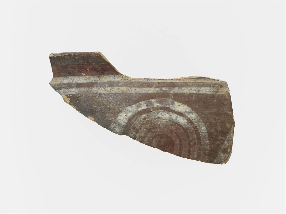 Terracotta rim of a cup with spirals and bands — Unknown