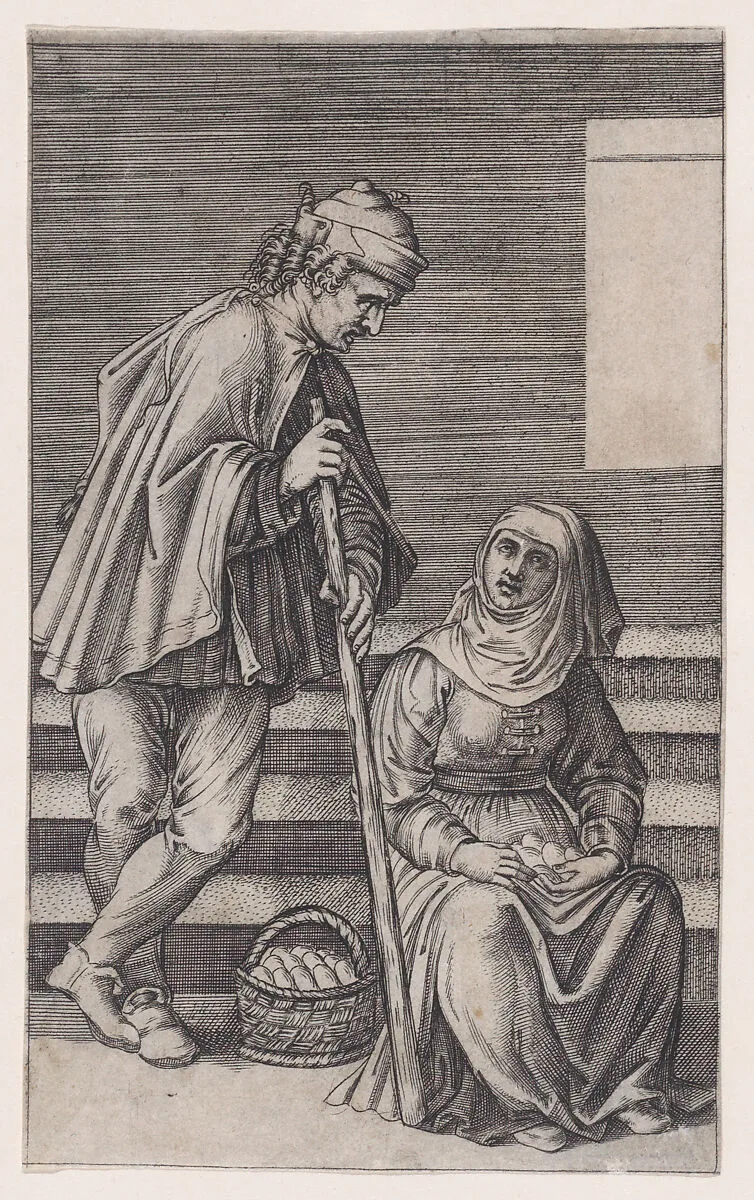 Peasant and a Woman with Eggs — Agostino Veneziano (Agostino dei Musi)|Raphael (Raffaello Sanzio or Santi)