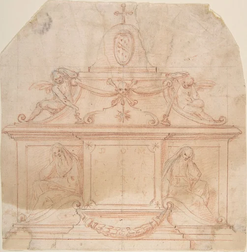 Tomb Monument with Crucifix and Coat of Arms