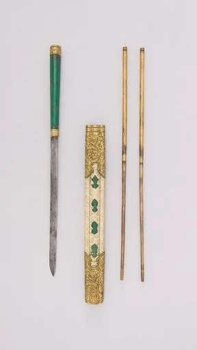 Knife with Sheath, Chopsticks, and Earspoon