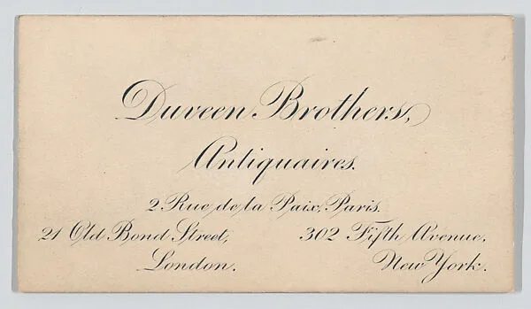 Duveen Brothers, calling card — Anonymous