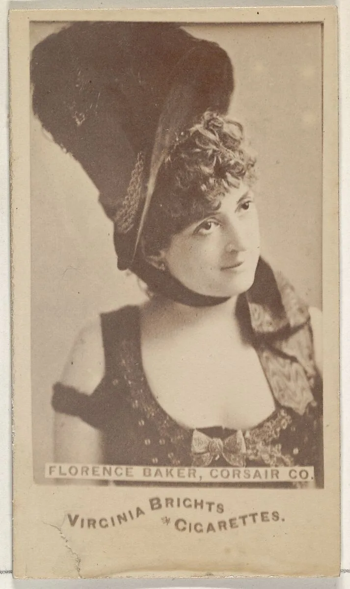 Florence Baker, Corsair Co., from the Actors and Actresses series (N45, Type 6) for Virginia Brights Cigarettes — Allen & Ginter