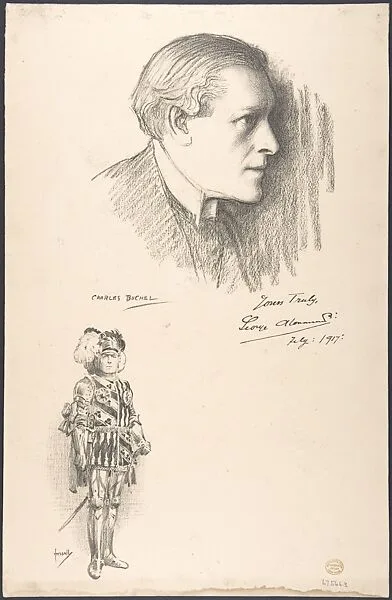Portrait Head of the actor Sir George Alexander, also shown full-length in costume — John Hassall|Sir George Alexander|Charles A. Buchel