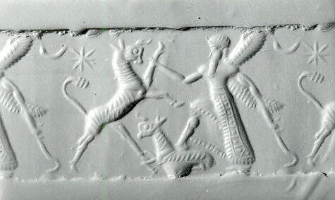 Cylinder seal with two-figure contest scene