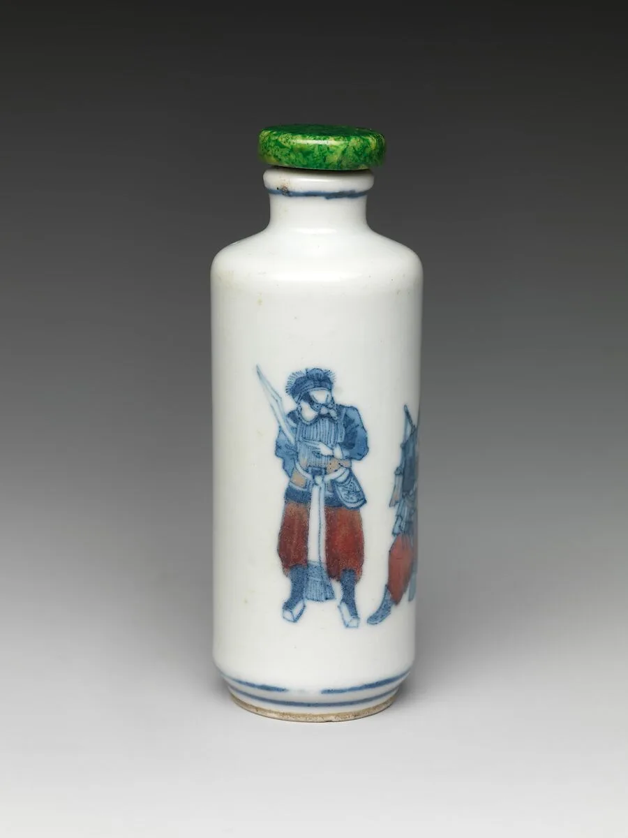 晚清 青花釉裏紅戲劇故事圖鼻煙壺|Snuff bottle with scene of Peking Opera — Unknown
