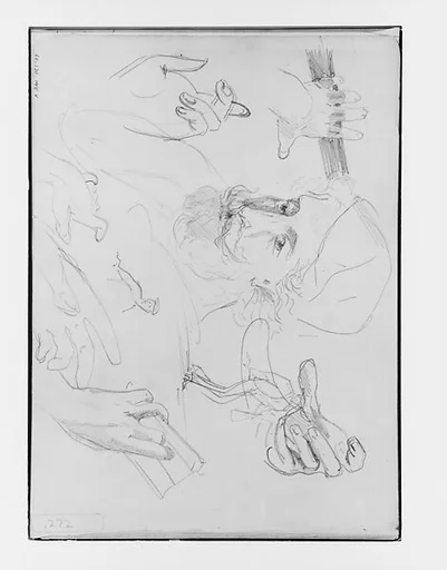 Head of a Man, Hands (from Switzerland 1870 Sketchbook)