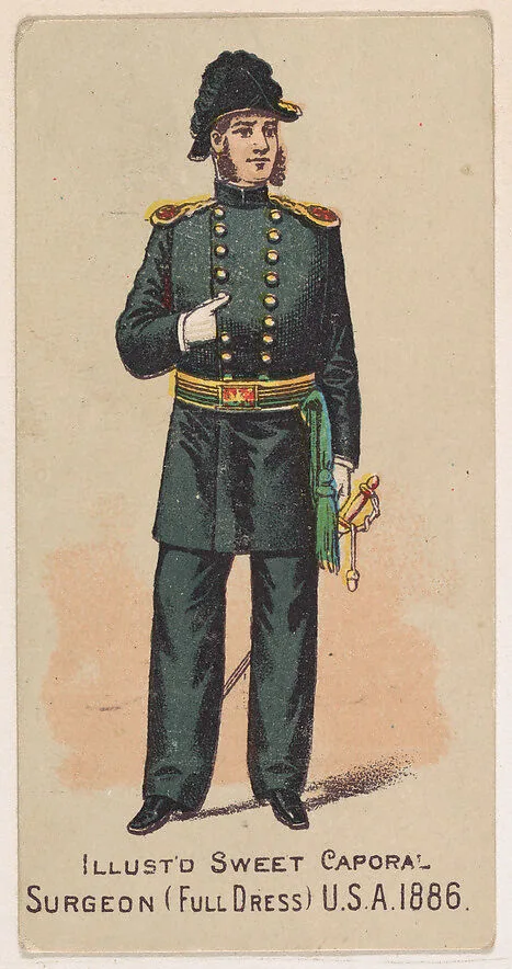 Full Dress, Surgeon, United States Army, 1886, from the Military Series (N224) issued by Kinney Tobacco Company to promote Sweet Caporal Cigarettes — Kinney Brothers Tobacco Company