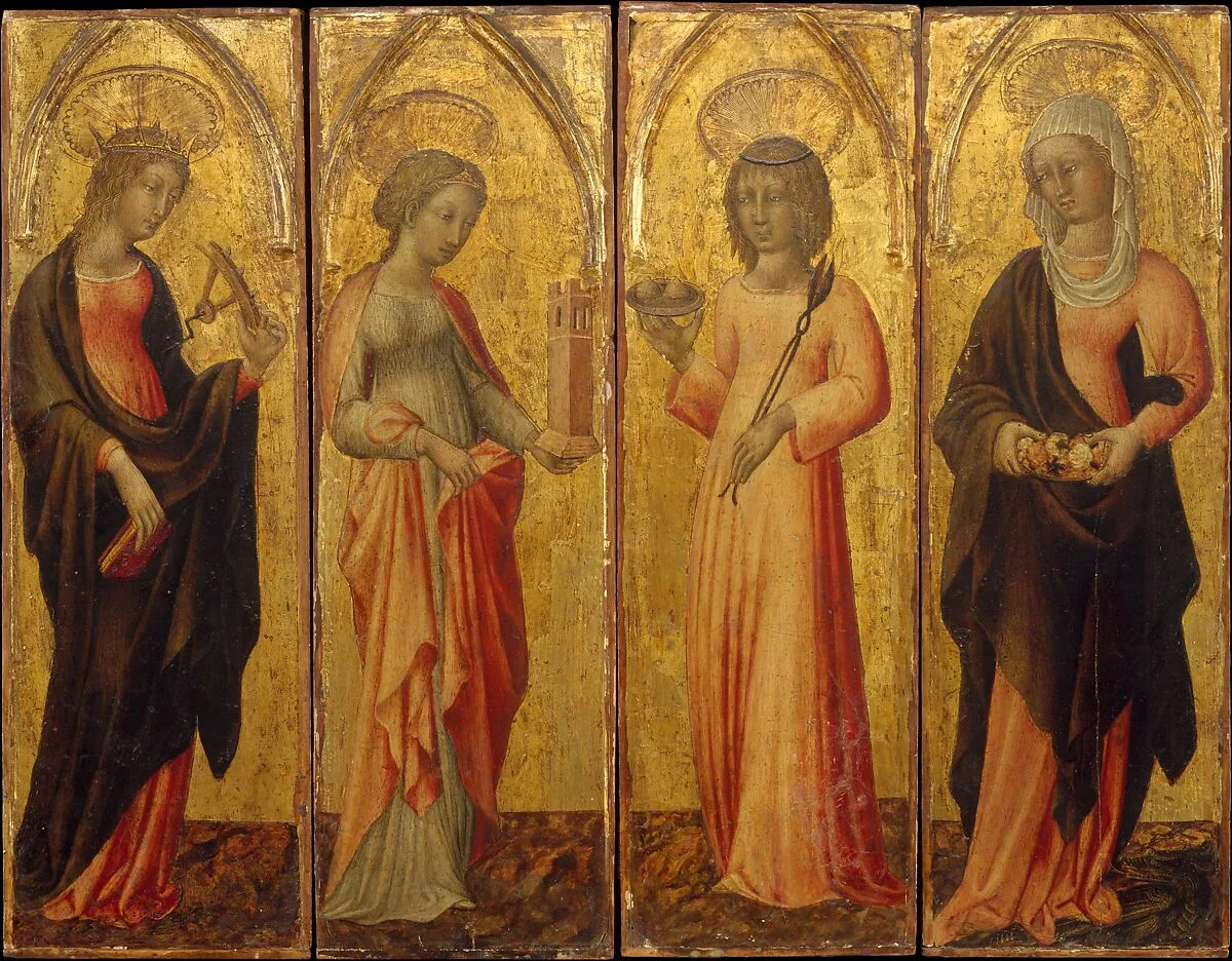 Saints Catherine of Alexandria, Barbara, Agatha, and Margaret — Giovanni di Paolo (Giovanni di Paolo di Grazia)