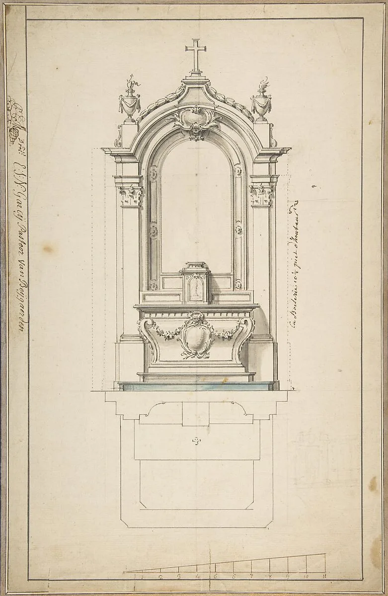 Design for an Altar, with Elevation and Ground Plan — Anonymous, French, 18th century