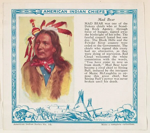 Mad Bear, No. 10, collector card from the American Indian Series (D6), issued by the Kelley Baking Company to promote Kelley's Bread — Kelley Baking Company
