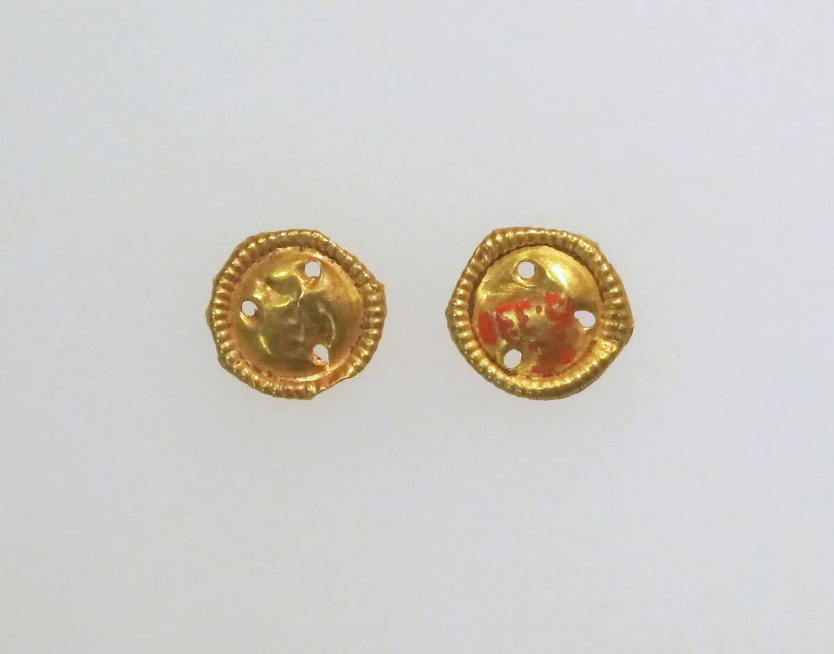 Bead ornaments, 2 discs — Unknown