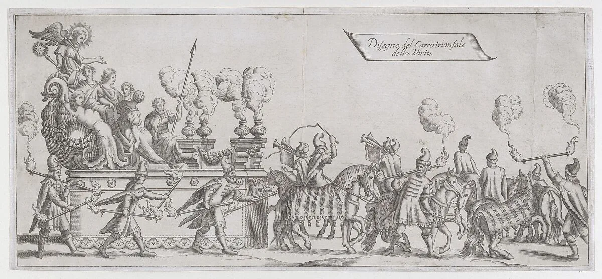 Design of the triumphal chariot of the Virtues — Anonymous, Italian, 17th century|Nicolò Nelli