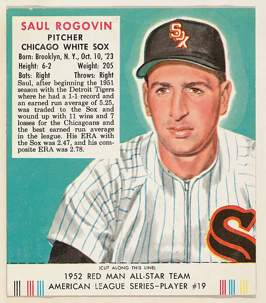 Saul Rogovin, from the Red Man All-Star Team series (T232), issued by Red Man Chewing Tobacco — Red Man Chewing Tobacco