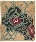 Panel with Roses on a Black Background Overlaid with Blue Lines — Anonymous, French, 20th century