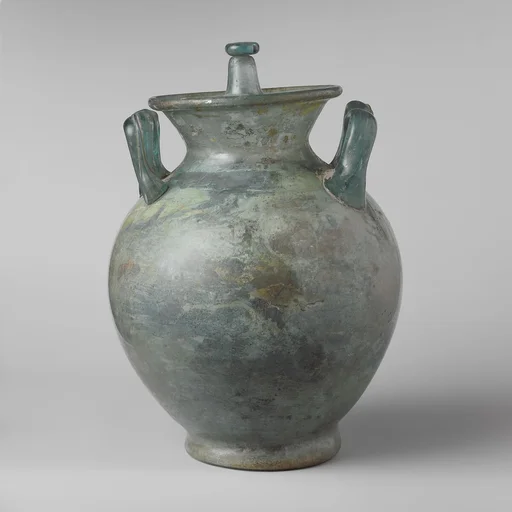 Glass cinerary urn with lid