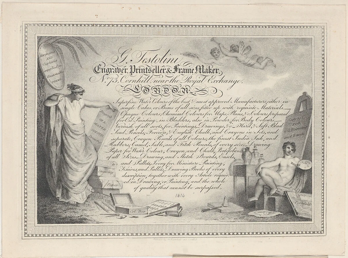 Trade Card for G. Testolini, Engraver, Printseller and Frame Maker — Gaetano Testolini
