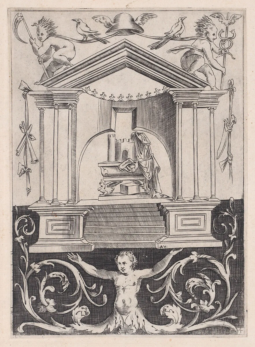 Ornamental Panel — Agostino Veneziano (Agostino dei Musi)|Raphael (Raffaello Sanzio or Santi)|Giovanni da Udine (Giovanni dei Ricamatori)