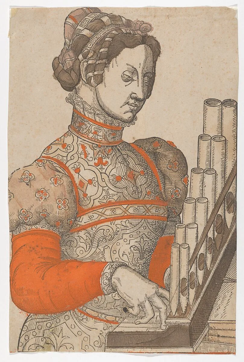 Woman Playing a Portative Organ — Anonymous, French, 16th century