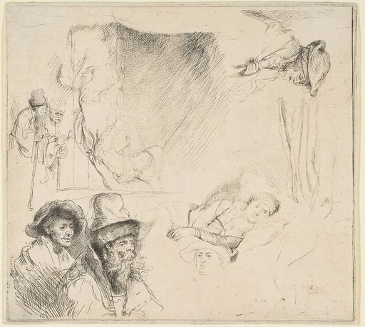 Sheet of Studies with a Woman Lying Ill in Bed, etc.