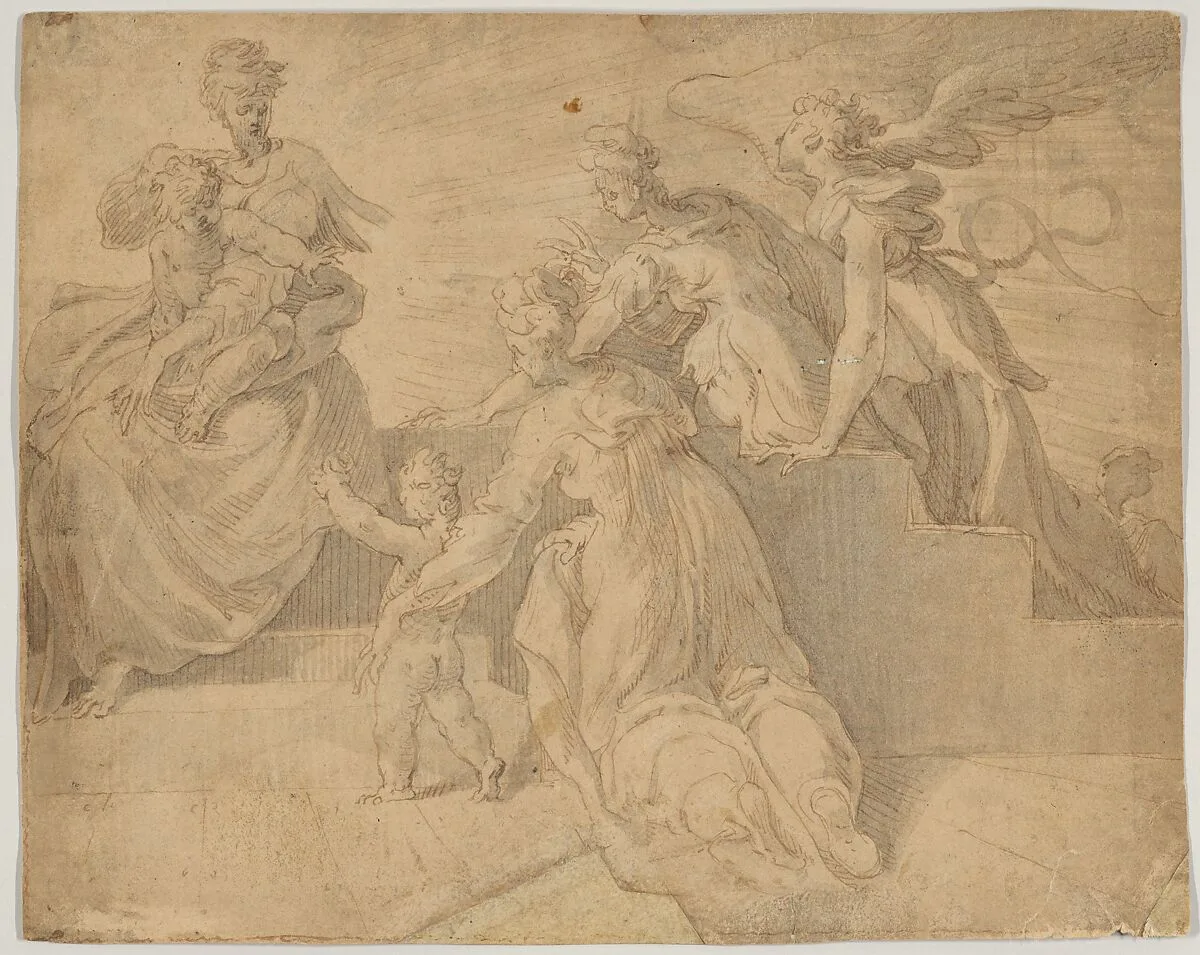 Madonna and Child with the Infant Saint John the Baptist, Three Women, and an Angel — Adriaan de Weerdt|Hendrick van den Broeck