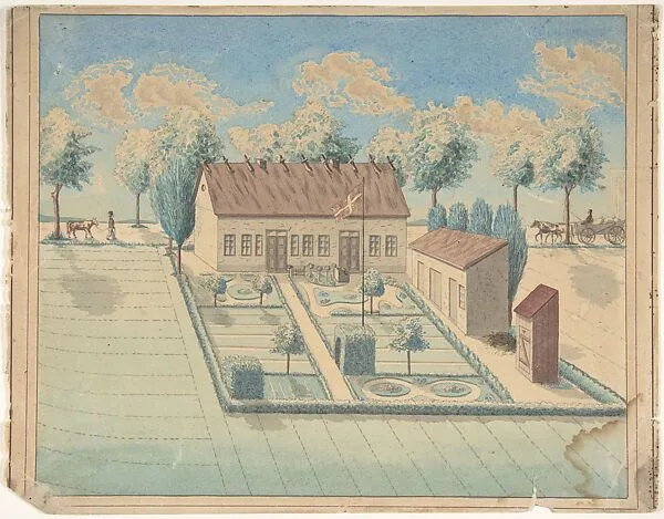 Bird's Eye View of a House and Garden with a Danish Flag Flying — Anonymous