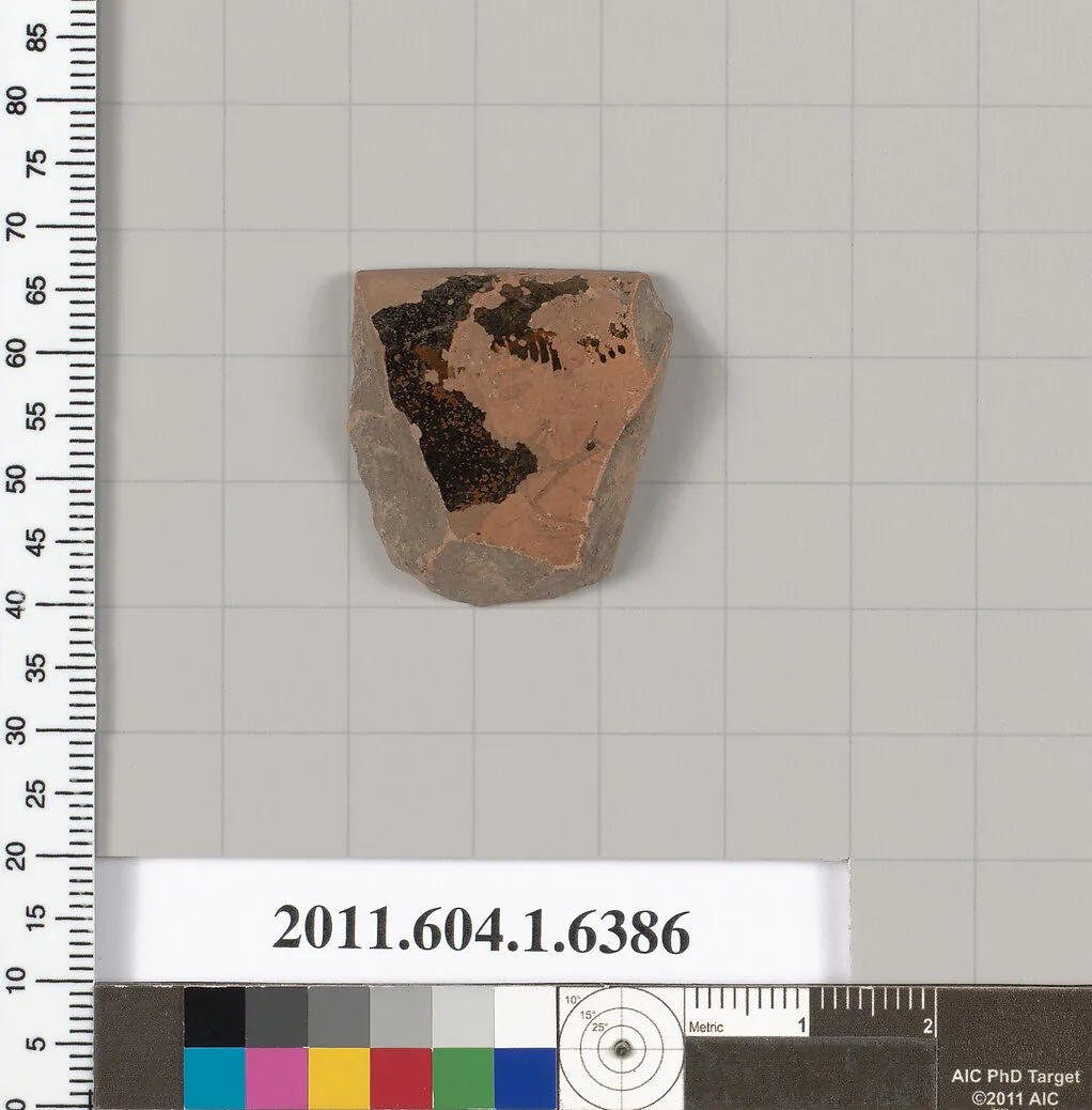 Terracotta rim fragment of a kylix (drinking cup) — Antiphon Painter