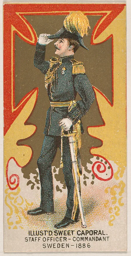 Staff Officer-Commandant, Sweden, 1886, from the Military Series (N224) issued by Kinney Tobacco Company to promote Sweet Caporal Cigarettes — Kinney Brothers Tobacco Company