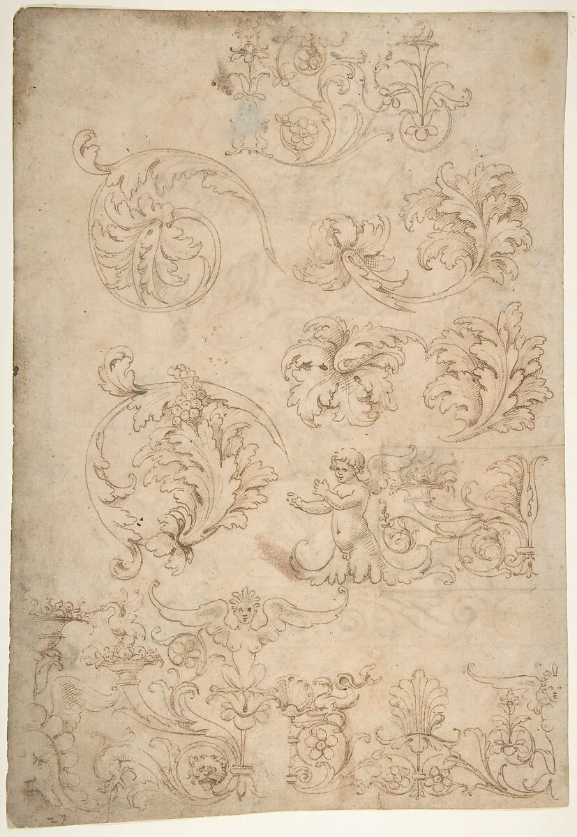 Sketchbook Sheet of Ornamental Studies, (recto and verso) — Giovanni da Udine (Giovanni dei Ricamatori)