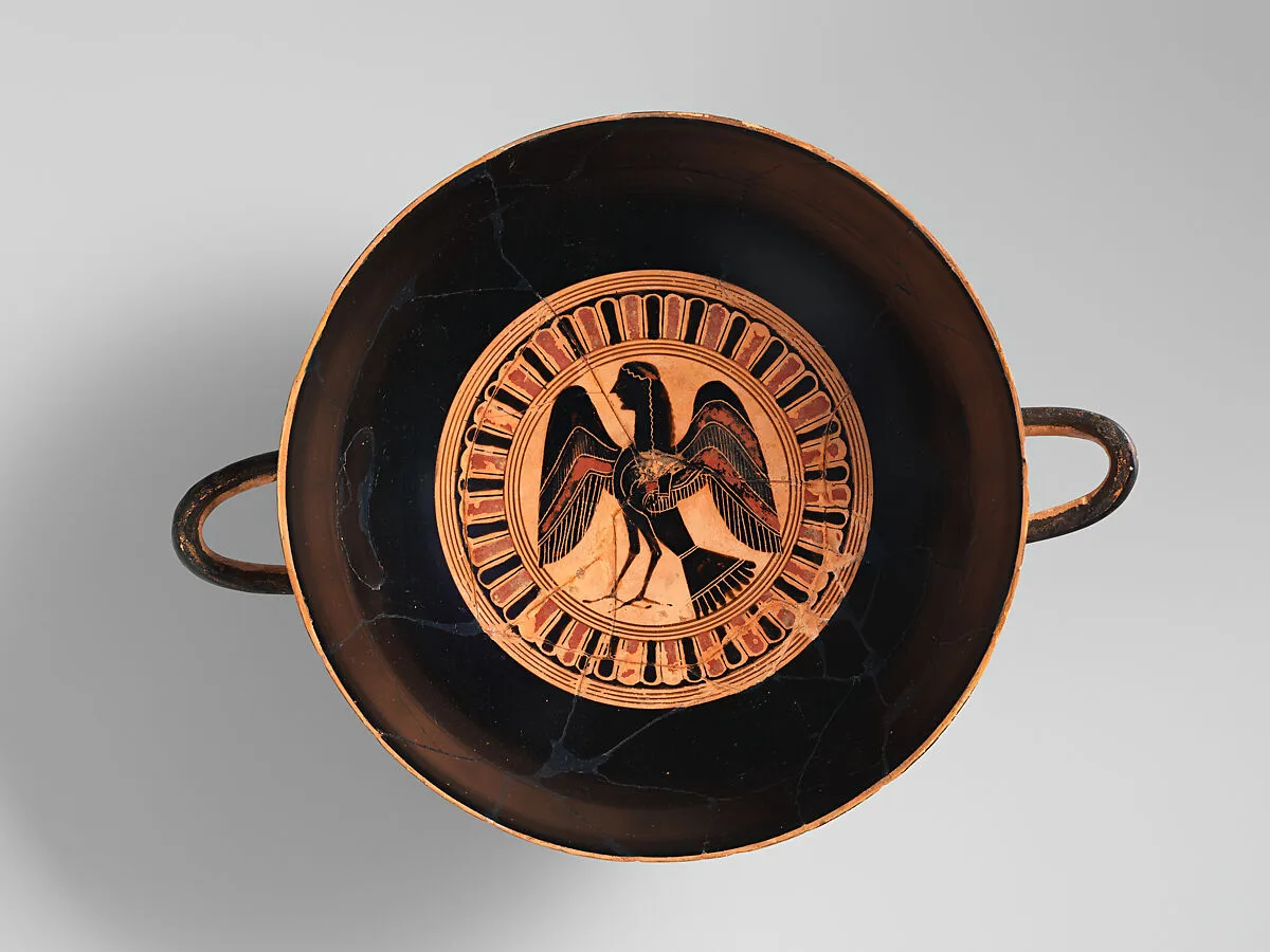Terracotta kylix: lip-cup (drinking cup) — Nearchos