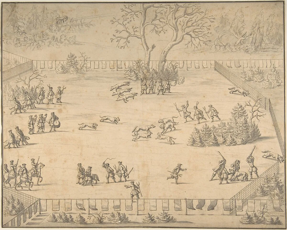 Design for an Illustration to Hans Friedrich von Fleming, "Der Volkommene Teursche Jäger..." Leipzig 1719 — Anonymous, German, 18th century