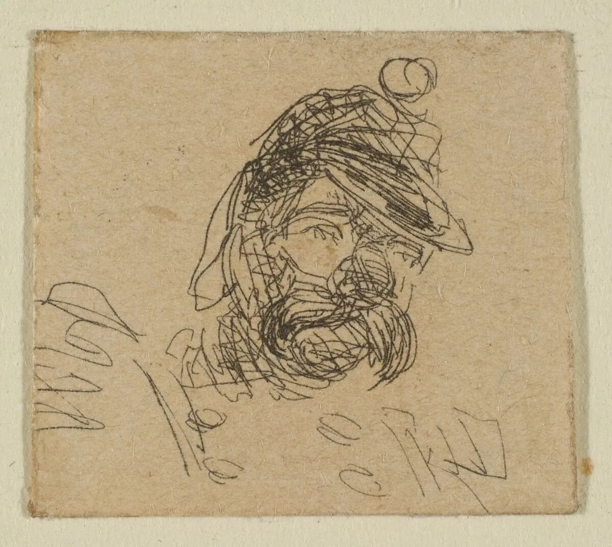 Bearded Man in Soldier's Cap (from Sketches on the Coast Survey Plate) — James McNeill Whistler
