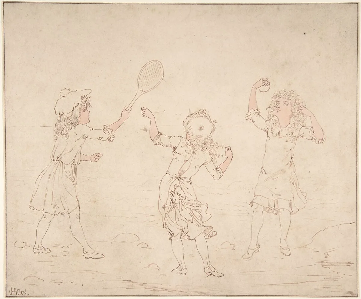 Three Girls Playing at Ball at the Seaside — James W. Allen