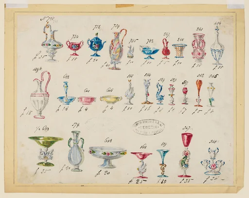 One of Twenty-Three Sheets of Drawings of Glassware (Mirrors, Chandeliers, Goblets, etc.)