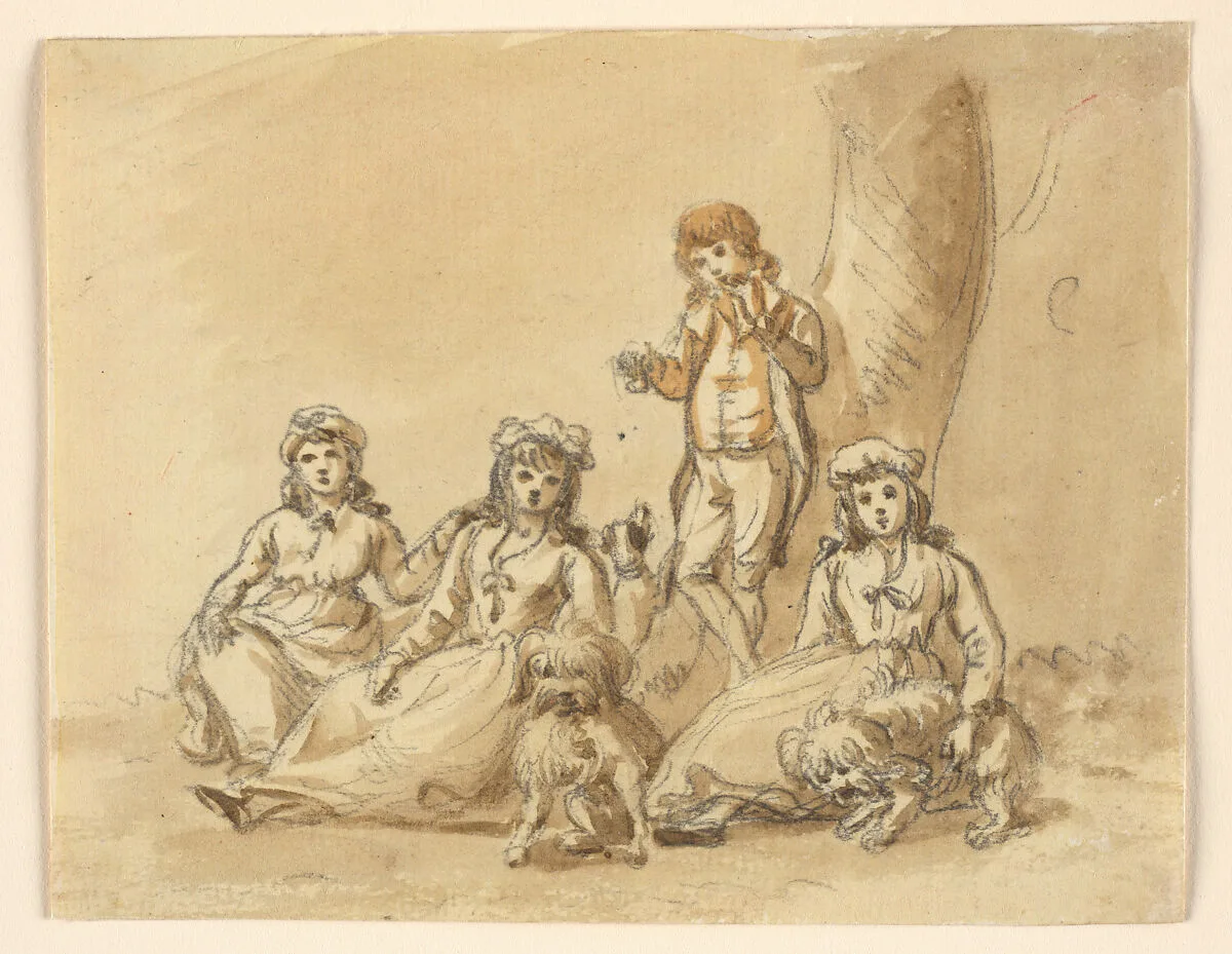 A Group of Four Children, with Dogs — Paul Sandby