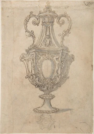 Design for a Vase with a Cross-section of its Neck (recto); Design for a Vase with studies of a Muscular Nude Male Figure and figures for a Baptism (verso)