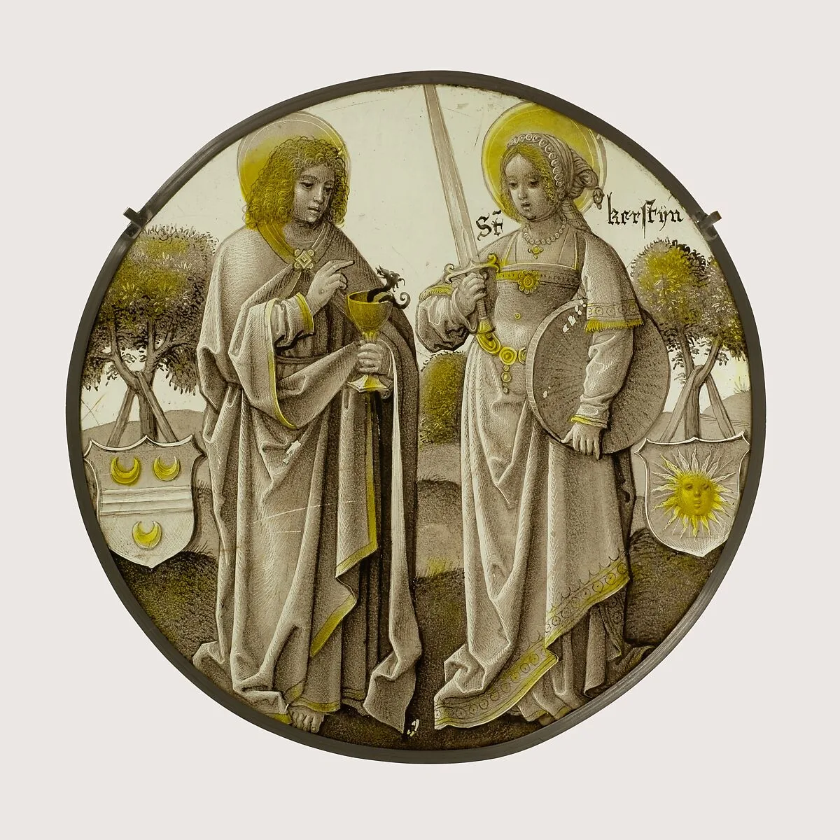 Heraldic Roundel with Saints John the Evangelist and Christina — Unknown