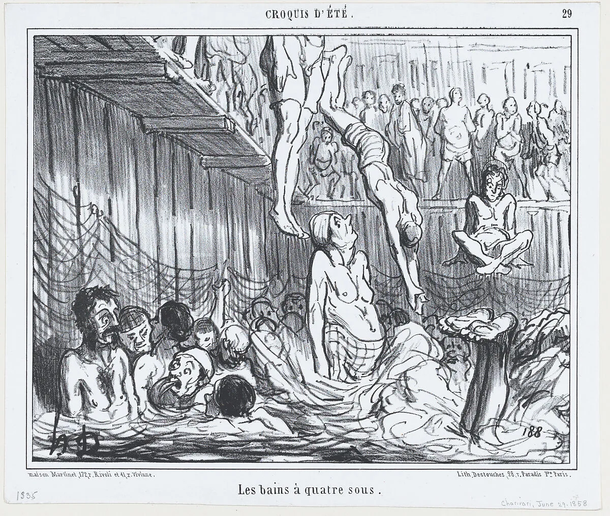 Les bains à quatre sous, from Croquis d'Été, published in Le Charivari, June 29, 1858 — Aaron Martinet|Honoré Daumier|Destouches
