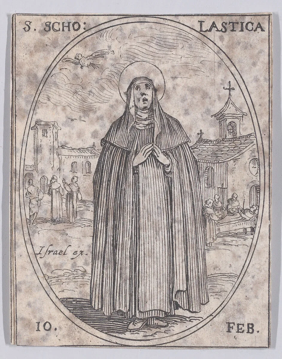 Ste. Scholastique (St. Scholastica), February 10th, from "Les Images De Tous Les Saincts et Saintes de L'Année" (Images of All of the Saints and Religious Events of the Year) — Jacques Callot|Israël Henriet