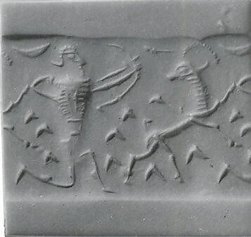 Cylinder seal with hunting scene