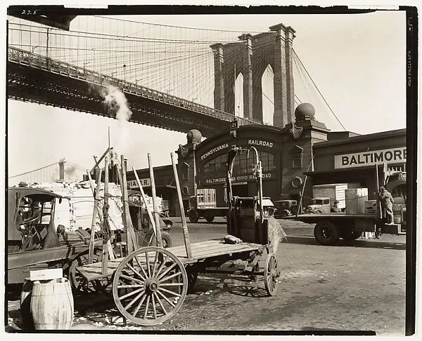 Brooklyn Bridge, With Pier 21, Pennsylvania R.R. — Berenice Abbott
