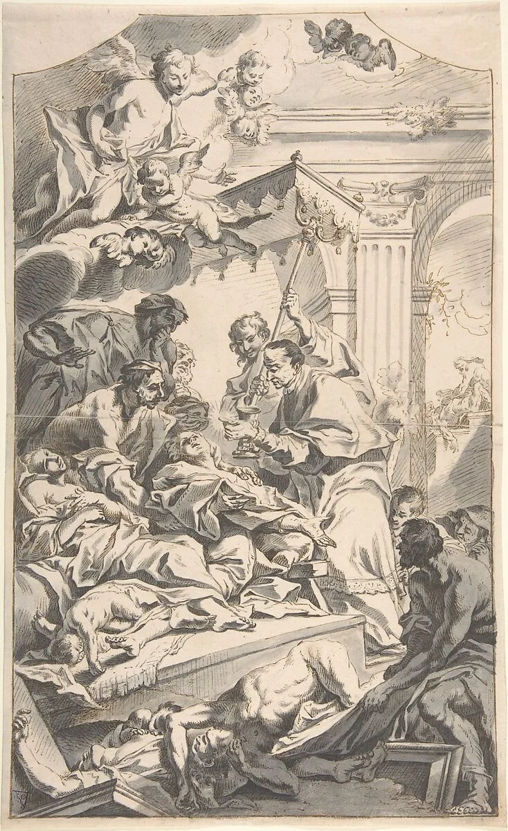Saint Carl Borromäus Giving Extreme Unction to the Plague-Stricken. — Johann Daniel Herz the Elder