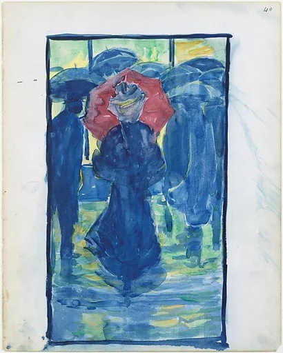 Large Boston Public Garden Sketchbook: Night scene with figures carrying umbrellas