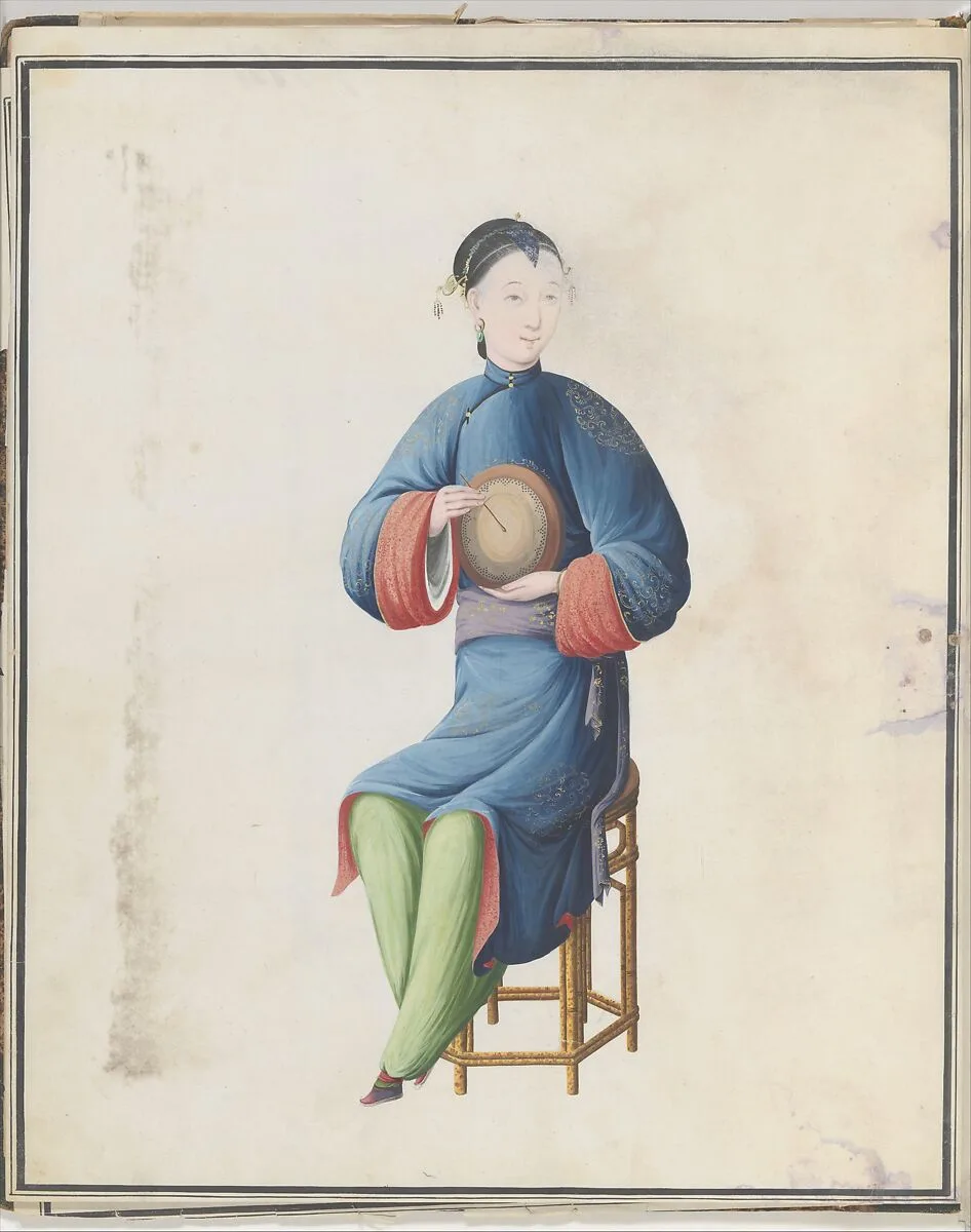 Watercolor of musician playing diangu — Unknown